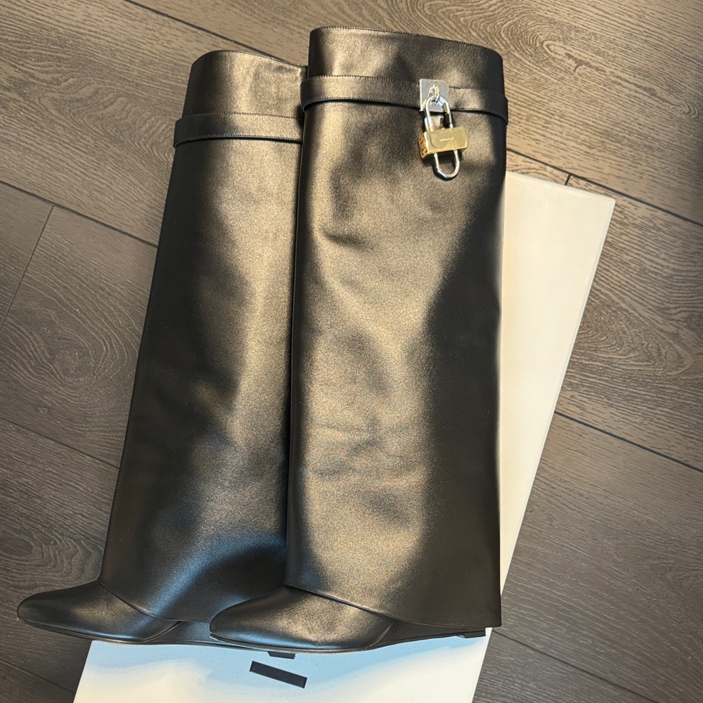 Givenchy Black Boots with Gold Lock Detail